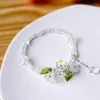 Strand Korean Crystal Beaded Bracelet Flower Pendent Friendship Fashion Floral Charms Jewelry Accessories For Girls