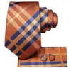 Papillon Plaid Arancione Blu Cravatta da sposa in seta per uomo Handky Gemello Regalo Cravatta Fashion Business Party Dropshiping Hi-Tie Designer