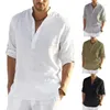 Polo da uomo T-shirt casual Hippie in cotone e lino da uomo Tinta unita Collo alto Manica corta Fitness Abbigliamento uomo Streetwear Tempo libero Sottile