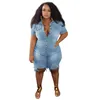 Spårsuits S-5xl kort ärm bodysuit plus storlek kläder jeans jumpsuits kvinnor rippade denim shorts grossist droppe