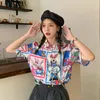 Women's Blouses Japanese School Style Retro Hong Kong Lovely Fairy Tale World Printed Student Short Sleeve Chiffon Shirt Ladies