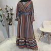 Ethnic Clothing Abaya Dubai Muslim Women's Color Striped Printed Dress With A Fashionable European And American Long Skirt