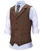 Gilets pour hommes Mens Vintage Plaid Gilet Laine Tweed Costume Notch Revers Gilet Groomsmen Pour Mariage Chaleco Hombre
