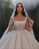 Elegant Lace Dubai Ball Gown Wedding Dress Illusion Spaghetti Straps Sequined Saudi Arabic Sweep Train Bridal Gowns