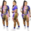 Tracksuits Top en Pant Tie Dye SweatSuit 2 -delige sets dames outfits plus size biker shorts set groothandel kleding vrouwen vallen