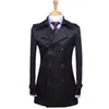 Men's Trench Coats Young Men'S Middle-Aged Korean Spring And Autumn Double-Breasted Slim Business Casual Fashion Jacket Black Blue