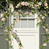 Decorative Flowers Artificial Vine Rose Flower Hanging Greenery Silk Garland Green Leaf Wedding Garden Wall Fence Home Decor