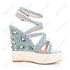 Heelslover New Fashion Women Summer Sandals Hollow Out Wedges Heels Open Toe Pretty Light Blue Party Shoes Ladies US Size 5-13