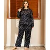 Survêtements grande taille ensemble de vêtements de nuit femmes noir imprimé T-Shirt pantalon grand Homewear deux pièces costume vêtements de nuit pyjamas