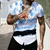 Casual shirts voor heren gewoon wit shirt mannen lente zomer single breasted revers revers full print strand korte kleding mode t