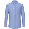 Men's Casual Shirts Fashion Men's Long Sleeve Cotton Striped Oxford Shirt With Embroidered Chest Pocket Standard-fit Button-down