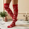 Vrouwen sokken cartoon koraal fluweel knie dame mooie warme comfortabel dikke lange winter schattige gestreepte kerstkousen