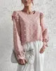 Blusas femininas khalee yose rosa blusa elegante camisa primavera verão lanterna longa lanterna o-pescoço o escritório ladies casual mulher top