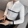 القمصان غير الرسمية للرجال ، تصميم حزام صدر عالي الجودة ، رجال أزياء للأزياء الطويلة قميص رجالي ، قميص ، Social Masculina de Luxo Pluz Side