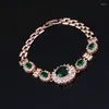 Necklace Earrings Set 2022 Luxury Green Red Rose Gold Color Oval Dubai Wedding For Women Lady Anniversary Gift Jewelry Bulk Sell J5192