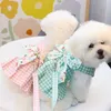 犬の首輪ペットかわいいチェストストラップ服リーシュテディキャット衣類格子縞の花バックスカートアクセサリー