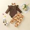 Clothing Sets 3Pcs Toddler Thanksgiving Outfits Long Sleeves Romper Cartoon Turkey Pants Hairband For Baby Girls Brown