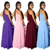 Casual Dresses Woman 2st Dress Solid Color Sleeveless Crop Vest Maxi Pleated kjol S-2XL D8284