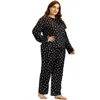Trainingsanzüge Plus Size Nachtwäsche Set Damen Schwarz bedrucktes T-Shirt Hosen Große Homewear Zweiteiliger Anzug Nachtwäsche Pyjamas