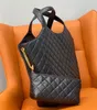 ICARE MAXI Designer Sac Grand sac ￠ provisions sac matelass￩ sacs Femme sacs ￠ main mode Black Lambe Lgnes en peau de bac ￠ bandouli￨re 22,8 pouces