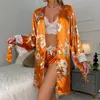 Women's Tracksuits Lady Sleepwear Womens Sexy Lingerie Satin Pajamas Cami Shorts Set Nightwear Ladies Robes Long Soft