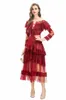 Women's Runway Dresses O Neck Embroidery Ruffles Long Sleeves Elegant Fashion Mid Vestidos