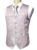 Kamizelki męskie różowy kwiatowy jedwabny kamizelka kamizelki męskie szczupły garnitur srebrny krawat chusteczka mankiety