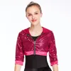 Stage Wear MiDee Hip Hop Dance Crop Top For Girl Barn Paljett Huvtröjor Unisex halvärmar Kort Cardigan Jazz Jacka Kappa Performance