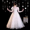 Girl Dresses Sequins O-Neck Floor-Length Zipper Back Pleat Ball Gown Tulle Kids Party Communion For Weddings A2260