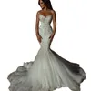 Fairy Sweetheart Mermaid Wedding Dresses Spetsapplikationer Brudklänning Anpassade tillverkade kristaller ärmlös bröllopsklänningar2445