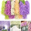 Fleurs décoratives 12 pièces glycine couronne de vigne artificielle arc de mariage décoration feuille rotin traînant fleur de soie lierre décoration murale plantes