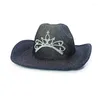 Berets Shinning Crown Cowgirl Hat for Women Men oddychający kowboj z cekinami Brim Western Jazz poczuł n2ue