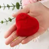 Jewelry Pouches High-quality Exquisite Heart Shape Durable Red Rose Velvet Box Double Ring Storage Display