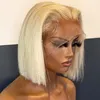 Short 613 Bob Wig Transparent Lace Front T Part Glueless Blonde Straight Frontal Brazilian Virgin Human Hair For Black Women