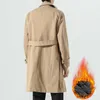 Men's Trench Coats Autumn 2023 Winter Mens Fleece Windbreaker Jacket Men Black Khaki Business Male Double Breasted Retro Classic Long Coat