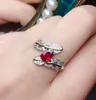 Cluster-Ringe, natürlicher und echter Rubin-Ring, rote Farbe, 925er Silber, romantischer Finger für Frauen, Hochzeit