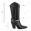 Heelslover New Fashion Women Winter Mid Calf Boots Lock Heels Pointed Toe Black White Western Shoes Ladies Us Size 5-13