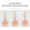 Keychains 26 Letter Rhinestone Alloy Keychain Charm Girls Pink Pompom Key Ring Car Holder Women Bag Ornaments Accessoreis Gift