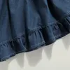 Fille Robes Enfants Robe Filles Couleur Unie À Volants Col Rond Sans Manches Robe Pour L'été Bleu Foncé/Bleu Clair 1-6 Ans