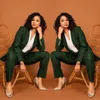 Celebrity Women Blazer Suits Green Stripes Custom Made Evening Party Formal Birthday Work Wear 2 Pieces