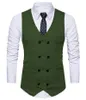 Men's Vests Mens Suit Vest V Neck Herringbone Slim Fit Formal Green/black/brown Business Double-breasted Waistcoat Groomman For Wedding