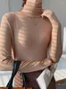 Women's T Shirts Spring Autumn Solid Thick Knitted Women's T-Shirts 2022 Long Sleeve Turtleneck Bottoming Minimalist Tops Female