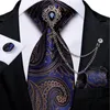 Laço amarra azul dourado preto paisley seda de seda bolso de bolso de punho de punho de luxo Broche os acessórios do pescoço conjunto de gesou