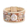 Pulseira ORNAPEADIA Pulseira trançada multicamadas para mulheres Boêmia Pu Retro Pérola Pedaço Fecho magnético Pulseiras de atacado