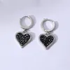 Hoop Earrings Real 925 Sterling Silver Sweet Cool Sparkling Black Heart Pattern Zircon Fashion All Match Women Earring