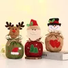 Decorações de Natal Bolsas de linho com cordão 3D Prinha Planta Snowman-Riendeer Candy Gift Trate Apple Xmas Sack