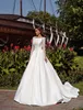 Elegant A-line Wedding Dresses Bateau Satin Long Lace Sleeves with Applicants Design on Waist Court Gown Dress Custom Made Plus Size Bridal Dress Vestidos De Novia