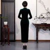 Ethnic Clothing Gold Velvet Long Cheongsam Three Quarter Sleeve Embroidery Dress Retro Improved Ladies Qipao Chinese Sexy Split Fork