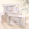 1 Pcs Ins Minimalist Transparent Pencil Case Korean Style Clear Box Colorful Cosmetic Bag Student Stationery