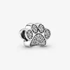 100% 925 Sterling Silver Sparkling Paw Print Charms Fit Original European Charm Bracelet Fashion Women Wedding Engagement Jewelry 2092